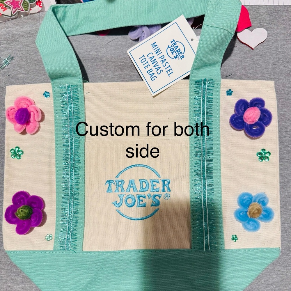 Trader Joe's Mini Pastel turquoise & cream Canvas Tote Bag 🤩
